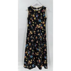 Althuser Vintage Maxi Dress Womens 8 Medium Black Floral Print Sleeveless Lined